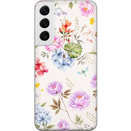 Kompatibel Mobilcover til Samsung Samsung Galaxy S22+ 5G Blomstret mønster med håndmalede blomster, sommerfugle og insekter i romantisk skandinavisk