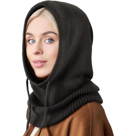 [LLC] Stickad Balaclava Hue Dødningehovedhue Med Snøre Varm Hættetrøje Sort