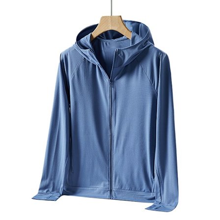 Mænd UPF 50+ Solbeskyttelse Letvægts Full Zip Hoodie Jakke Langærmet Solbeskyttende Jakke til Fiskeri Vandreture Udendørs Blå XL