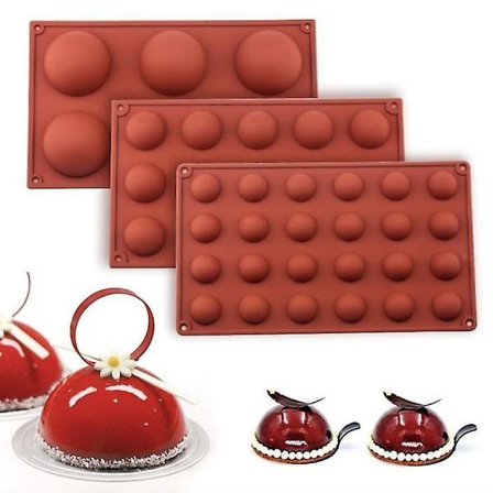 Silikoneform - Kugle / Halvkugle 6/8/15/24 - Is/chokolade/geléform Brun{hw}