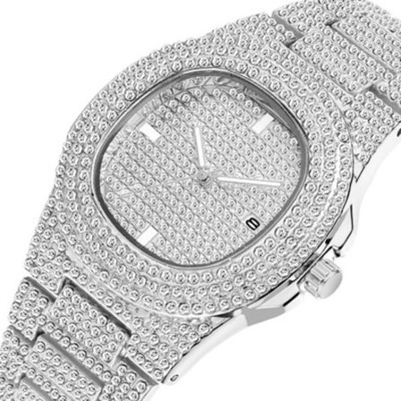 Unisex Lyxig Full Diamond Klocka Silver Guld Mode Quartz Analog