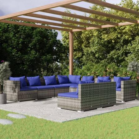 Vidaxl Loungegrupp För Trädgården Med Dynor 9 Delar Konstrotting Grå