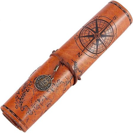 PU-lær Blyantveske Rem Vintage Skattkart Kompass Deksel Rullbar Oppbevaring Organizer Retro Penneveske Wrap Rullveske Holder Bærbar 