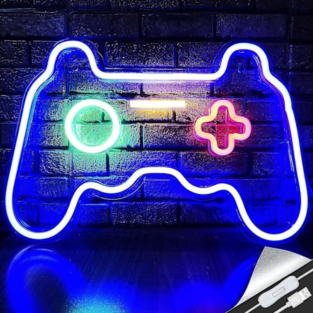 LED-skylt med spelkontroll - Gamer-present till tonårspojkar, spelrum inredning, sovrumsvägg speldekoration, spelrum upplysta skyltar tillbehör 