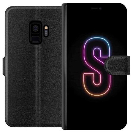 Kompatibelt Lommeboketui til Samsung Samsung Galaxy S9 Neonbokstav S i lysende rosa og blå toner mot mørk bakgrunn, stilig bokstavkunst med retrofut