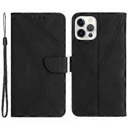 Läderfodral för iPhone 15 Pro Skin-touch Flip Stativ Plånbok Imprimerad Linje Telefonfodral (Stil A)