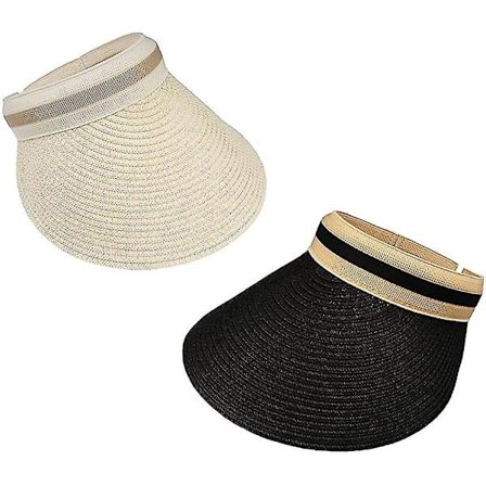 2 stk. Kvinders Solskærm Sommer Visor Kasket Damer Tom Top Solhat Strand Halm Golf UV Beskyttelse