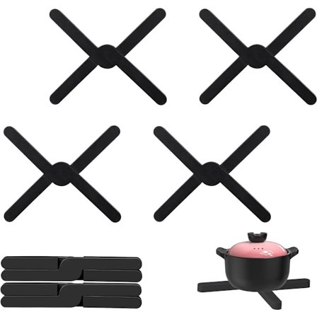 6-pak silikone bordskånere, foldbare bordskånere, varmebestandige, silikone bordskåner til gryder, varme pander og skåle (sort)