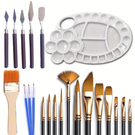 Kunstner Oliefarve Penselsæt 16 Pensler 5 Maleknive 1 Palette Akryl Olie Akvarel