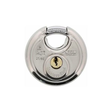 Rund hänglås med nyckelhänglås, 8 mm bygel, rostfritt stålkropp, mässingslås, klämskydd, rund 21 60, silver