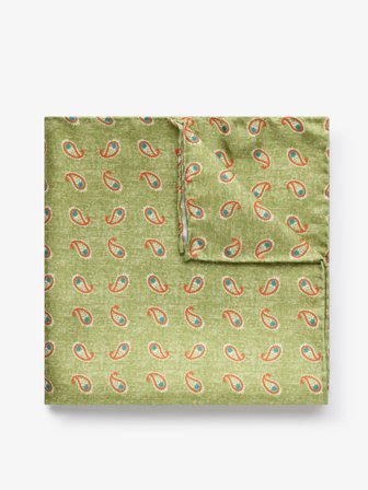 John Henric Men's Green Paisley Pocket Square Size Onesize