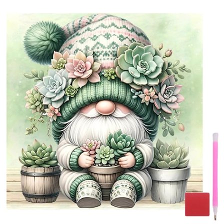 Gnome Diamant Kunst Sæt til Voksne, Gnome Sukkulenter Diamant Maleri Sæt til Voksne Begyndere, DIY Fuld Drill Diamant Prik Maleri til 