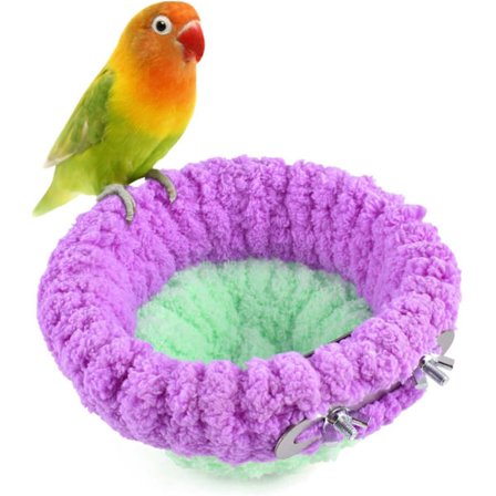Fuglereir for avl, koselig hytte og seng for undulater, cockatiels og finker, med stige (lilla/blå, liten)