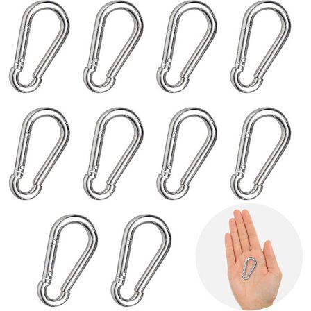 10 stk. små karabinhager, 5 cm, D-formet krog, karabinhage til nøglering, til camping/rejser og udendørs sport, sølv