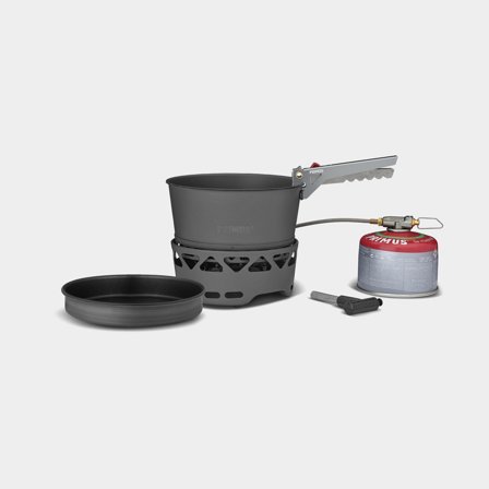 Fornello a gas / fornello da tempesta Primus PrimeTech Stove Set II, 2000 W, con accensione piezoelettrica + 1 casseruola (1,3 litri) + 1 padella + 