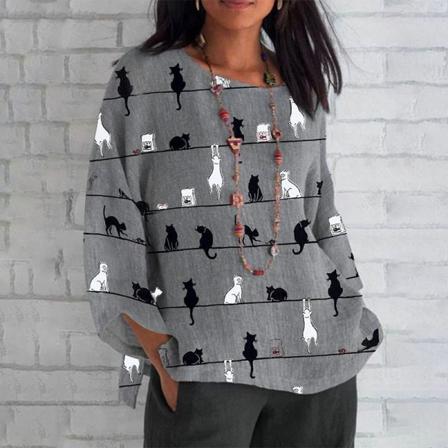 Långärmad T-shirt För Kvinnor Med Rund Hals