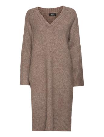 Onlmacadamia L/S V-Neck Dress Bf Knt Knälång Klänning Beige ONLY