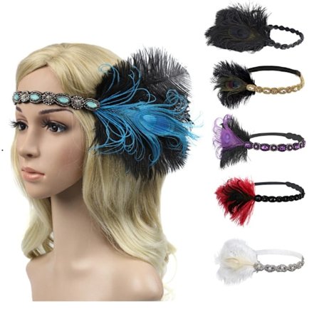 Stora Gatsby 1920 Vintage Diadem Hårband Fjäder