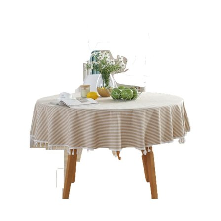 Beige Rund Dug - Vaskbar Dug med Linned-look - Boho Dug - 150 cm