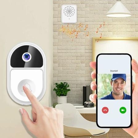 Smart videodørklokke med ringeklokke - HD nattsyn videodørklokke, oppladbar tyverisikker sikkerhetsdørklokke