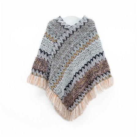 Ponchoer til kvinder, Kvinders Ponchoer og Wraps Vinter Retro Stilfuld Poncho Shawl til kvinder - Grå