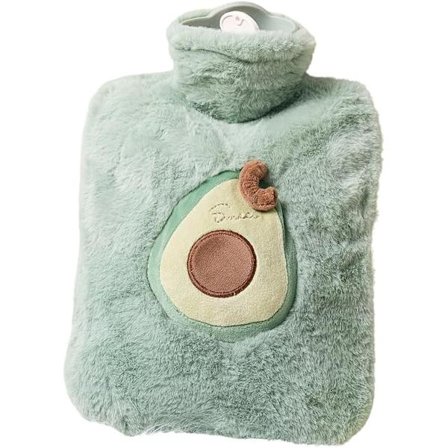 Kawaii Plysbetræk Gummivarmedunk 1L - Sød Varmtvandsflaske til Smertelindring, Kramper, Ryg, Nakke & Fod Komfort, Menstruationssmerter