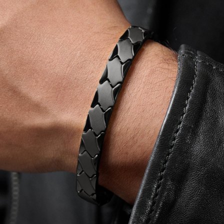 Bracelet magnétique asymétrique en titane noir pour hommes - Bracelets en acier - pour Hommes - Lucleon