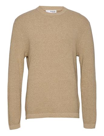 Slhrocks Ls Knit Crew Neck Beige Selected Homme