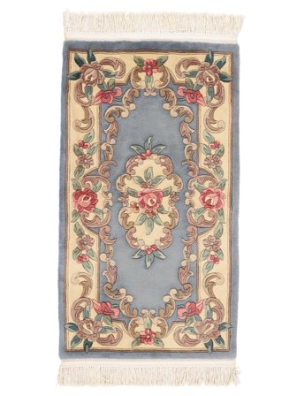 Tecido À Mão China 90 Line Tapete 68X122 Lã Castanho/Cinza Escuro Pequeno