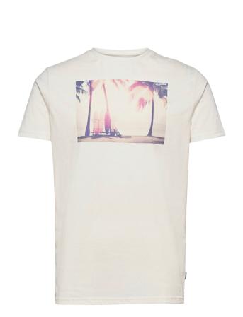 Clive Recycled Cotton Printed T-Shirt T-shirts Short-sleeved Creme Kronstadt*Betinget Tilbud