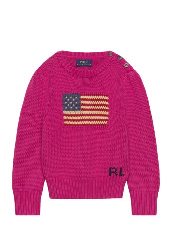 Flag Cotton Crewneck Sweater Pink Ralph Lauren Kids