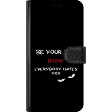 Kompatibelt Lommeboketui til Xiaomi 15 Mørk minimalistisk tekstillustrasjon med ironisk budskap og truende øyne i svart kontrast