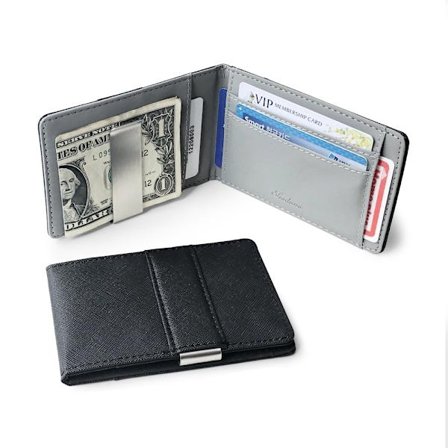 Miesten ohut lompakko, PU-nahkainen bifold Money Clip -korttipidike Black