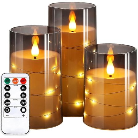 Flamlösa Ljus: Inbyggda Stjärnljusslingor Okrossbar 3D-veke Akryl Batteridrivna LED-pelarljus med Fjärrkontroll och Timer 3-pack