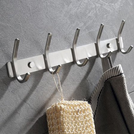 Vægmonteret knagerække 5 kroge badeværelse håndklædeholder SUS304 rustfrit stål