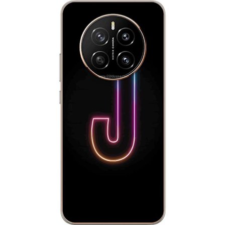 Kompatibel Mobilcover til Honor Honor Magic7 Minimalistisk neonbogstav J i farveskiftende lys mod sort baggrund