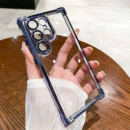 (Samsung S25 Edge) Sähköpinnoitettu kirkas puhelinkotelo iskunkevyillä kulmilla ja pölytiiviillä reiällä