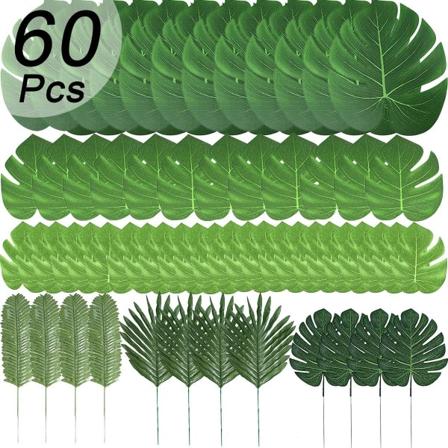 Sæt med 60 kunstige blade af 6 forskellige typer, imitation Tropi