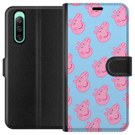 Yhteensopiva Lompakkokotelo Sony Xperia 10 IV Peppa Pig vauva hahmo pastelliväreillä, söpö piirretty lasten kuvitus pehmeällä minimalistisella tyylill