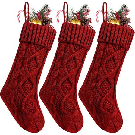 Julstrumpa 3-pack, 45 cm stor kabelstickad strumpa (röd)