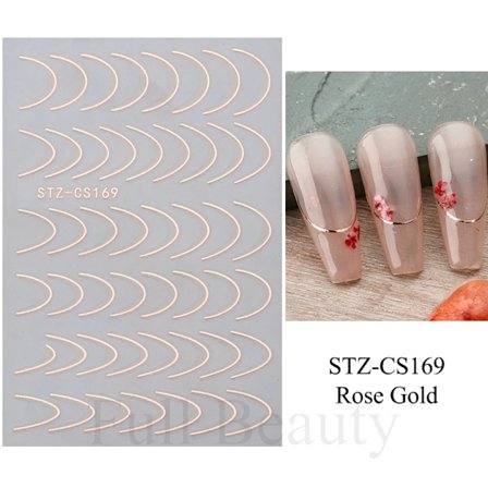 3 st/set 3D Enkla Linjer Nagelstickers Roséguld Metalliska Ränder Bokstäver Dekaler Kurva Gel Naglar Konst Sliders Polish Manikyr Dekor