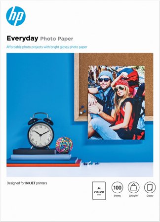 HP Everyday Photo-papper, glättat, 200 g/m2, A4 (210 x 297 mm), 100 ark, 808736472647