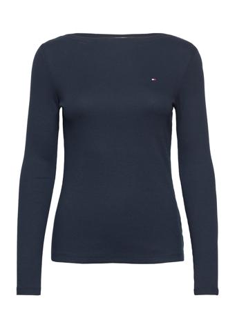 Slim 2X2 Rib Slash-Nk Top Ls Langærmet T-shirt Sort Tommy Hilfiger