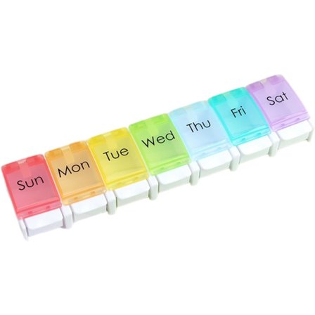 Pilleorganisator 7-dagers pilleboks med store rom, ukentlig pilleorganisering, gjennomsiktig trykknapp pillebeholder, tablettorganisator