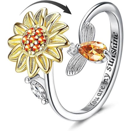 Anti Stress Ring Hvidguldbelagt Åben Justerbar Solsikke Bi Sommerfugl Anti Stress Ringe Sæt (LGL)
