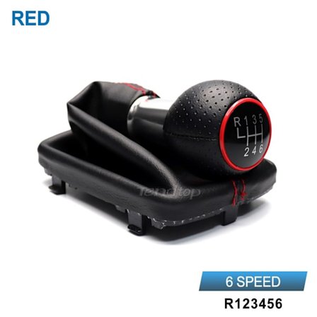 För AUDI A4 8E B6 B7 2000-2008 Bil Växelspak Knopp Spak Damask Stövel Bil Parkering Handbroms Grepp Fodral-6 Växlad Röd