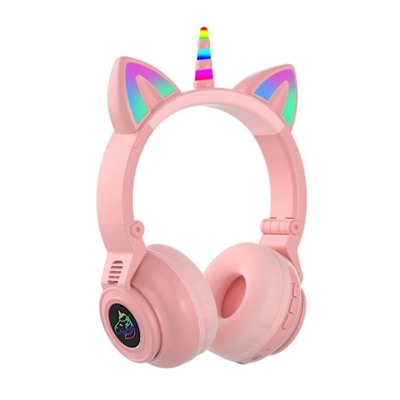 Stn-27 Katt Enhörning Bluetooth-headset Subwoofer Luminous Trådlöst Bluetooth-headset(Rosa)
