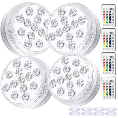 Vattentät LED-lampa, 4-pack vattentäta LED-lampor med fjärrkontroll RGB-färgväxlande dammlampor Dekoration för vasbas, simbassäng,