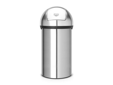 BRABANTIA Avfallstunna, trycklock, 60 l, handtag, 405 x 405 x 830 mm, silver - Lyreco - Städ och hygien - Avfallshantering och källsortering - 