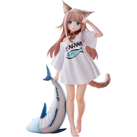 KINAKO Figur Sød Katteøre Pige Siddende Position Udskifteligt Ansigt Figur Ornament Samling